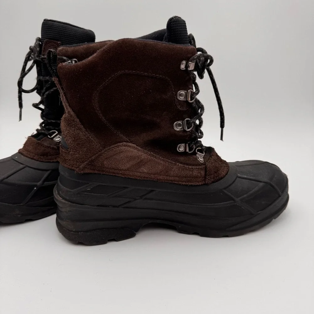 Kamik Mens Waterproof Winter Boots Brown Suede Black Rubber Insulated Duck Boots